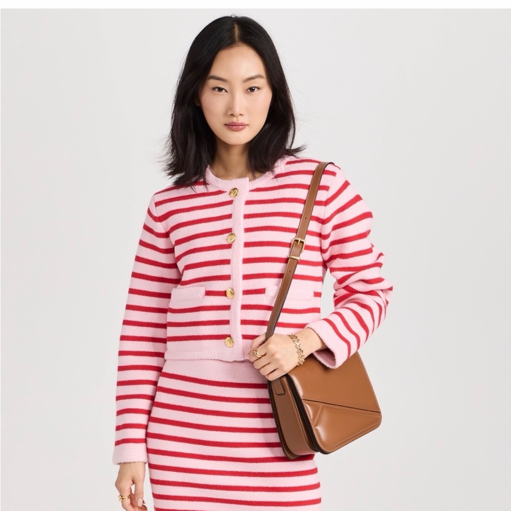 NWT English Factory Pink and Red Striped Cardigan Jacket sz M